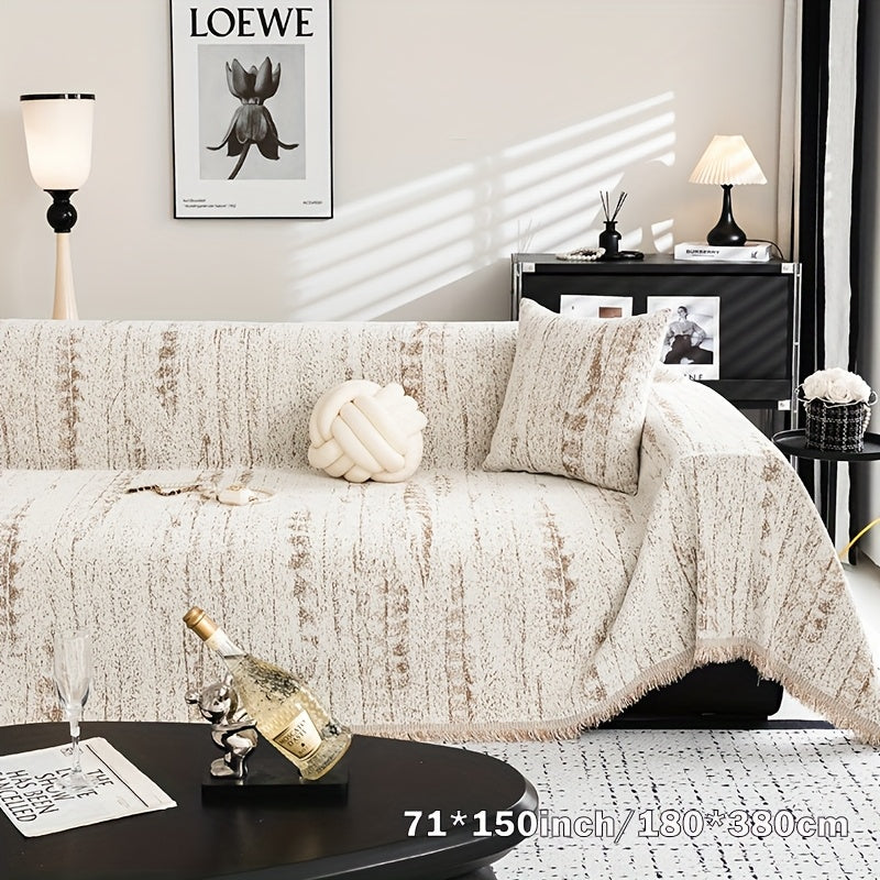 Chenille Sofa Throw & Couch Cover - Scandinavian-Inspired Vintage Design, Machine-Washable, Pet-Friendly All-Season Protector | Oversized Luxury Blanket For Sofas, Ideal Housewarming Gift