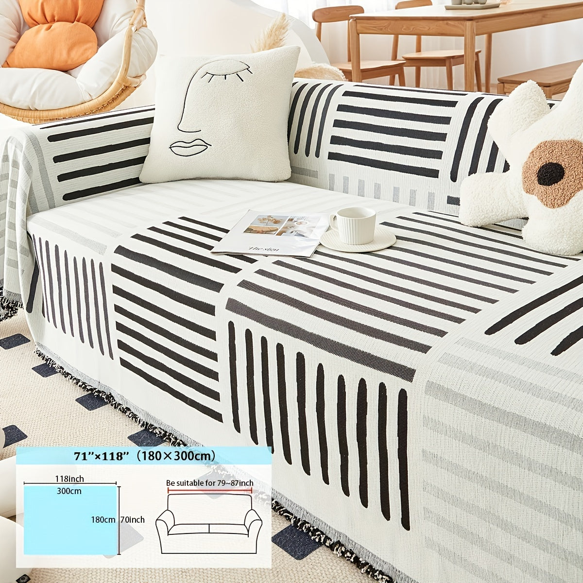 1pc Modern Pet-Friendly Sofa Cover Compatible for 3-Seater, 2-Seater & -Shaped Sofas - Chenille Slipcover with Tassels, Non-Slip Furniture Protector, -Piece, Machine Washable, Couch Cover for Pets (All- Use)