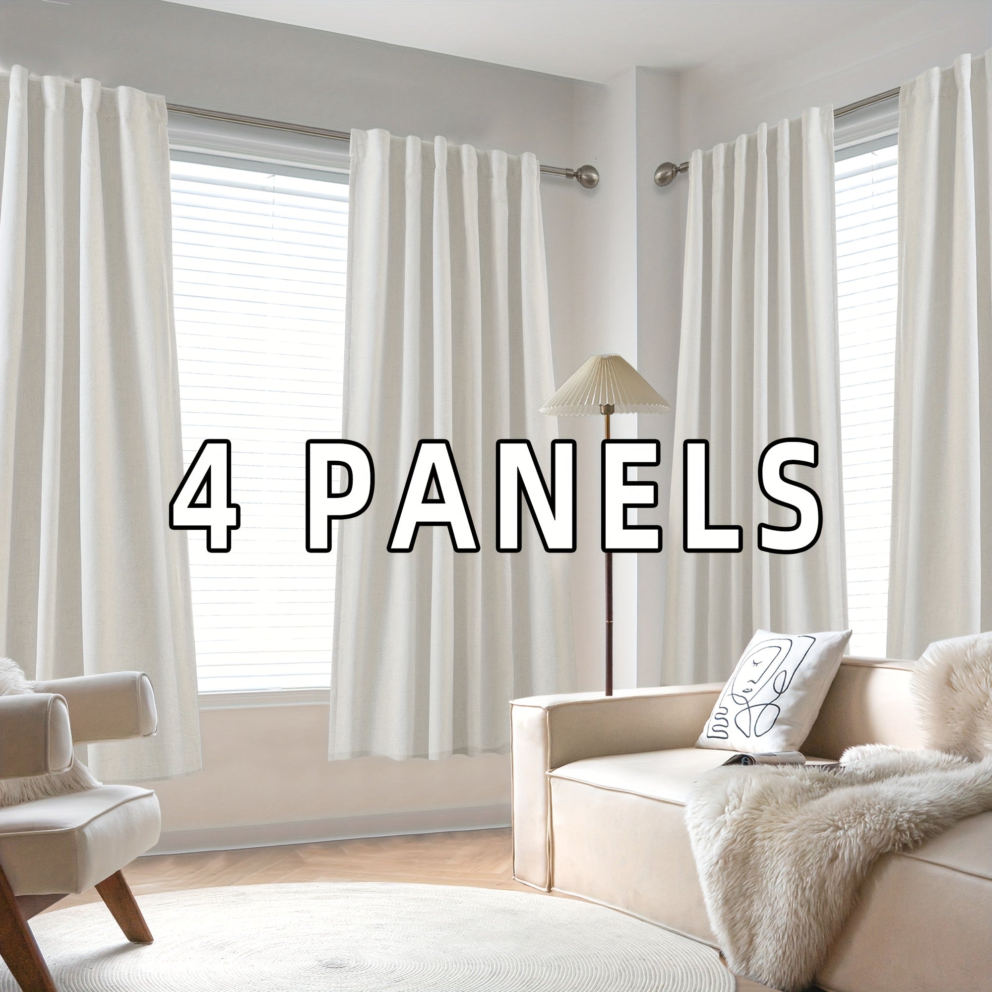 Blackout Linen Curtains 4 Panels 100% Blackout Linen Curtains | Thermal Insulated Rod Pocket Back Tab Full Light Blocking for Bedroom Farmhouse Living Room
