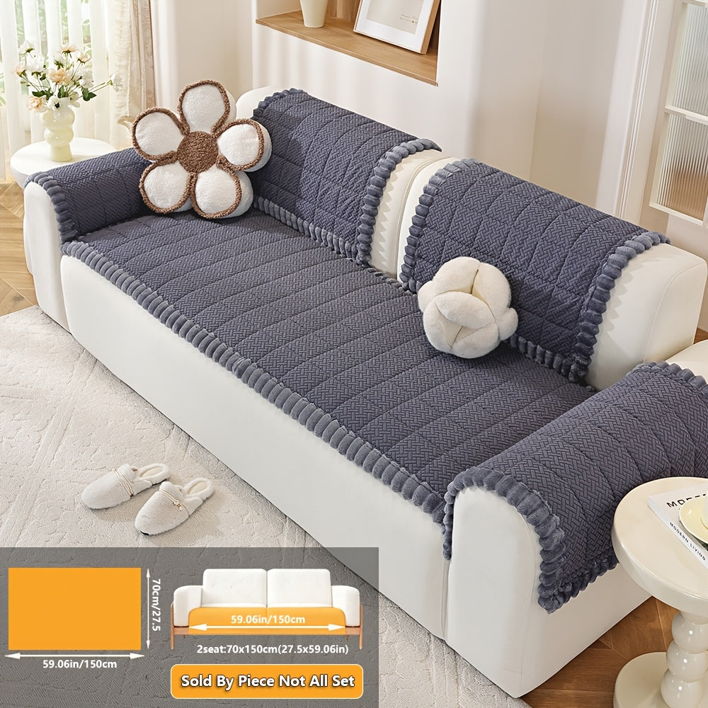 1pc Modern Chenille Sofa Cover Compatible for 2\u002F3\u002F4-Seater Couches, Thickened Wide-Edge Design with Non-Slip Base & Pet-Friendly Suitable for All Sofa Types, Machine Washable Cover, Wide-Cover for Loveseats and Sectional Couches