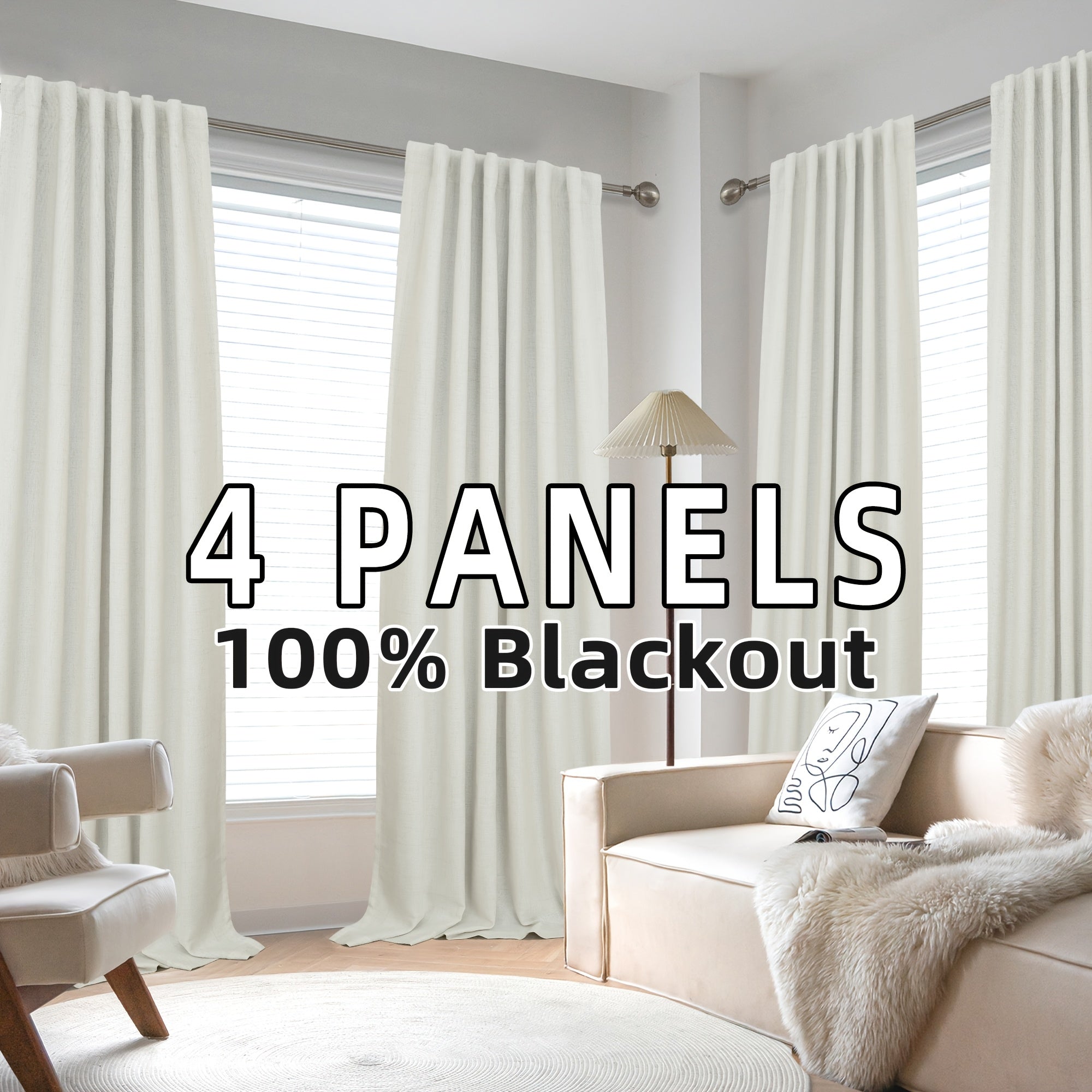 Blackout Linen Curtains 4 Panels 100% Blackout Linen Curtains | Thermal Insulated Rod Pocket Back Tab Full Light Blocking for Bedroom Farmhouse Living Room