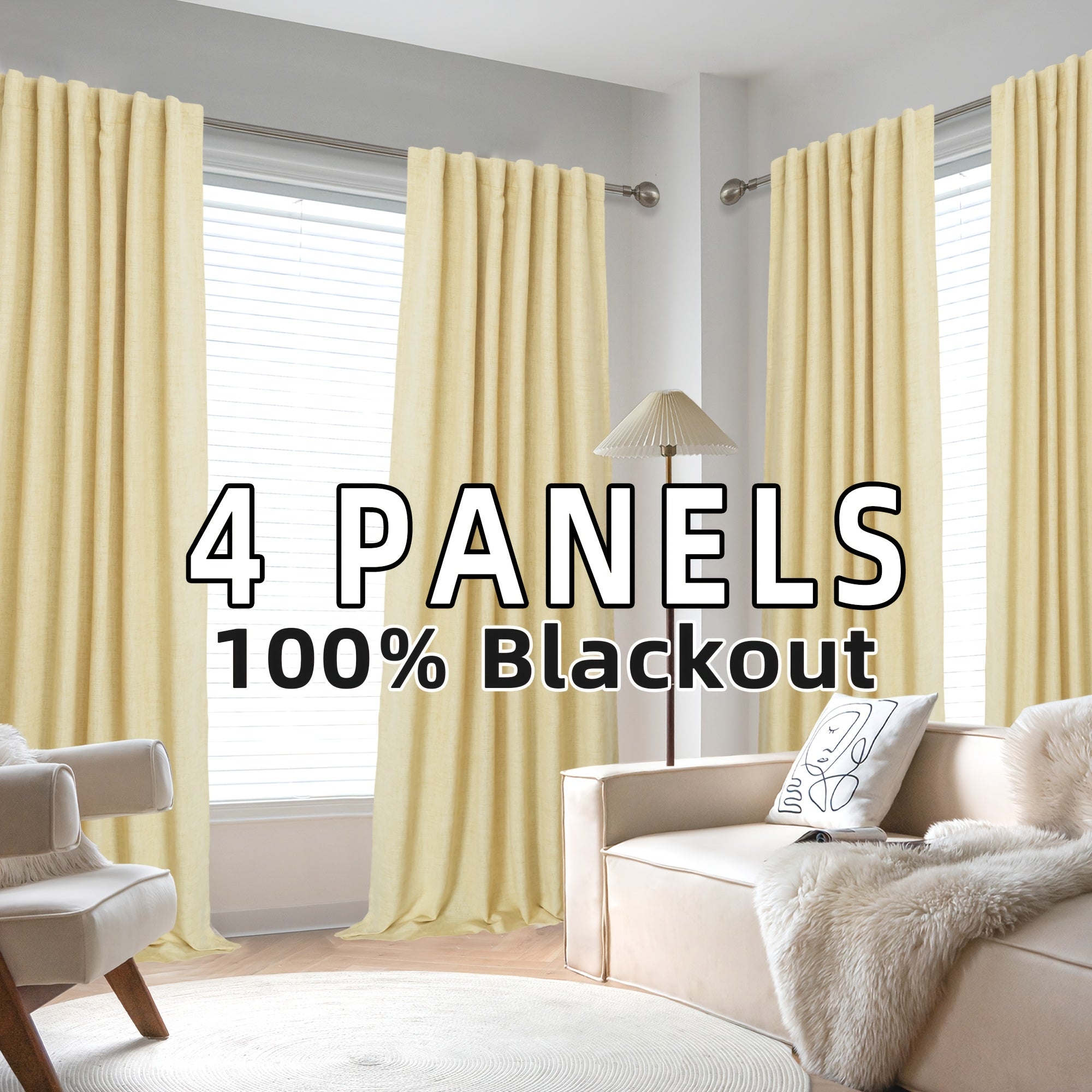 Blackout Linen Curtains 4 Panels 100% Blackout Linen Curtains | Thermal Insulated Rod Pocket Back Tab Full Light Blocking for Bedroom Farmhouse Living Room