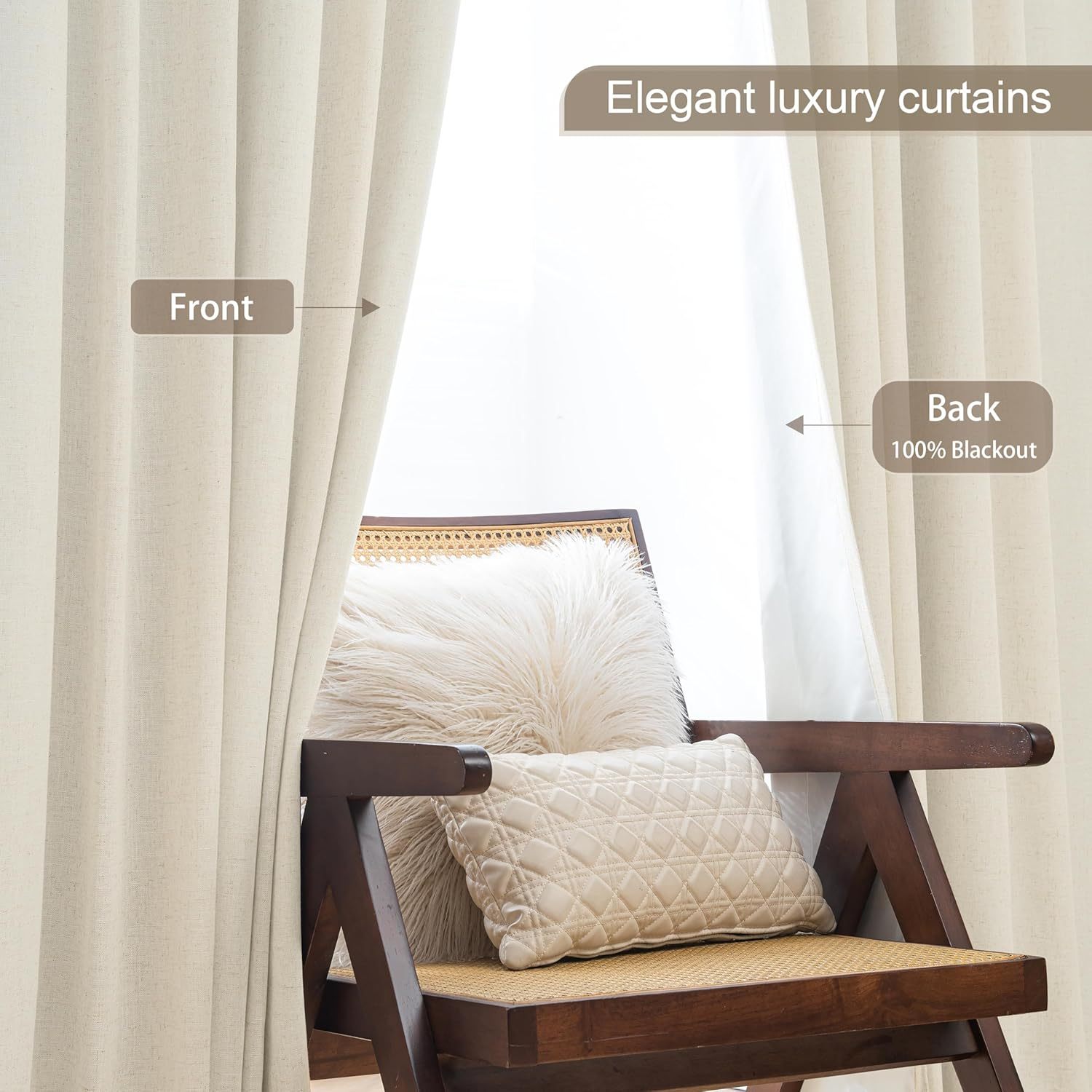 Blackout Linen Curtains 4 Panels 100% Blackout Linen Curtains | Thermal Insulated Rod Pocket Back Tab Full Light Blocking for Bedroom Farmhouse Living Room